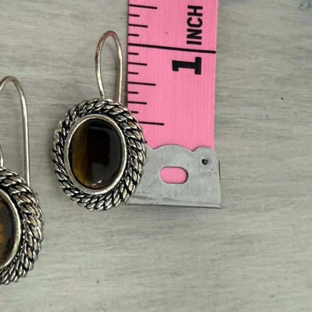 Vintage Avon Silvertone Tiger's Eye Earrings, Pierced,  Wire Closure - Picture 4 of 5